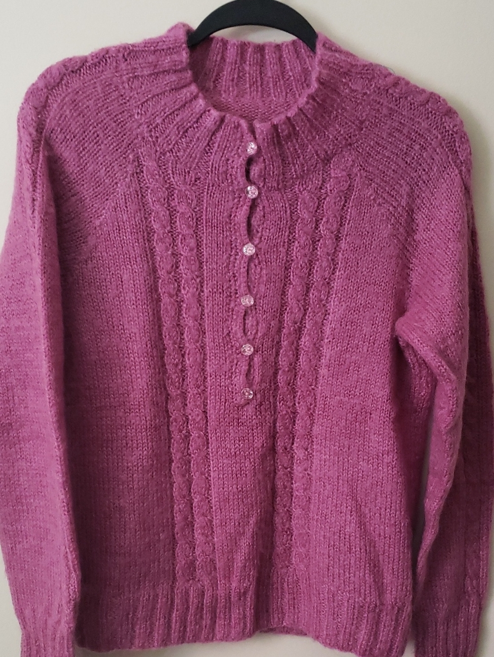 Vintage Handmade Cozy Fuchsia Cable-Knit Women's Sweater